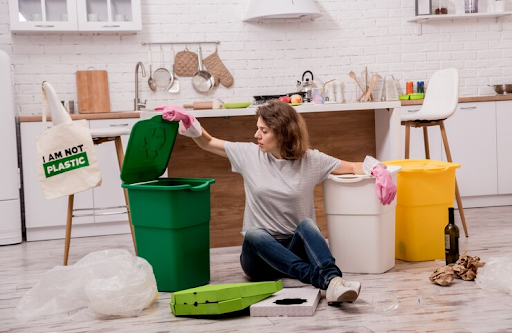 A girl managing Household Waste using Pink Skip Hire